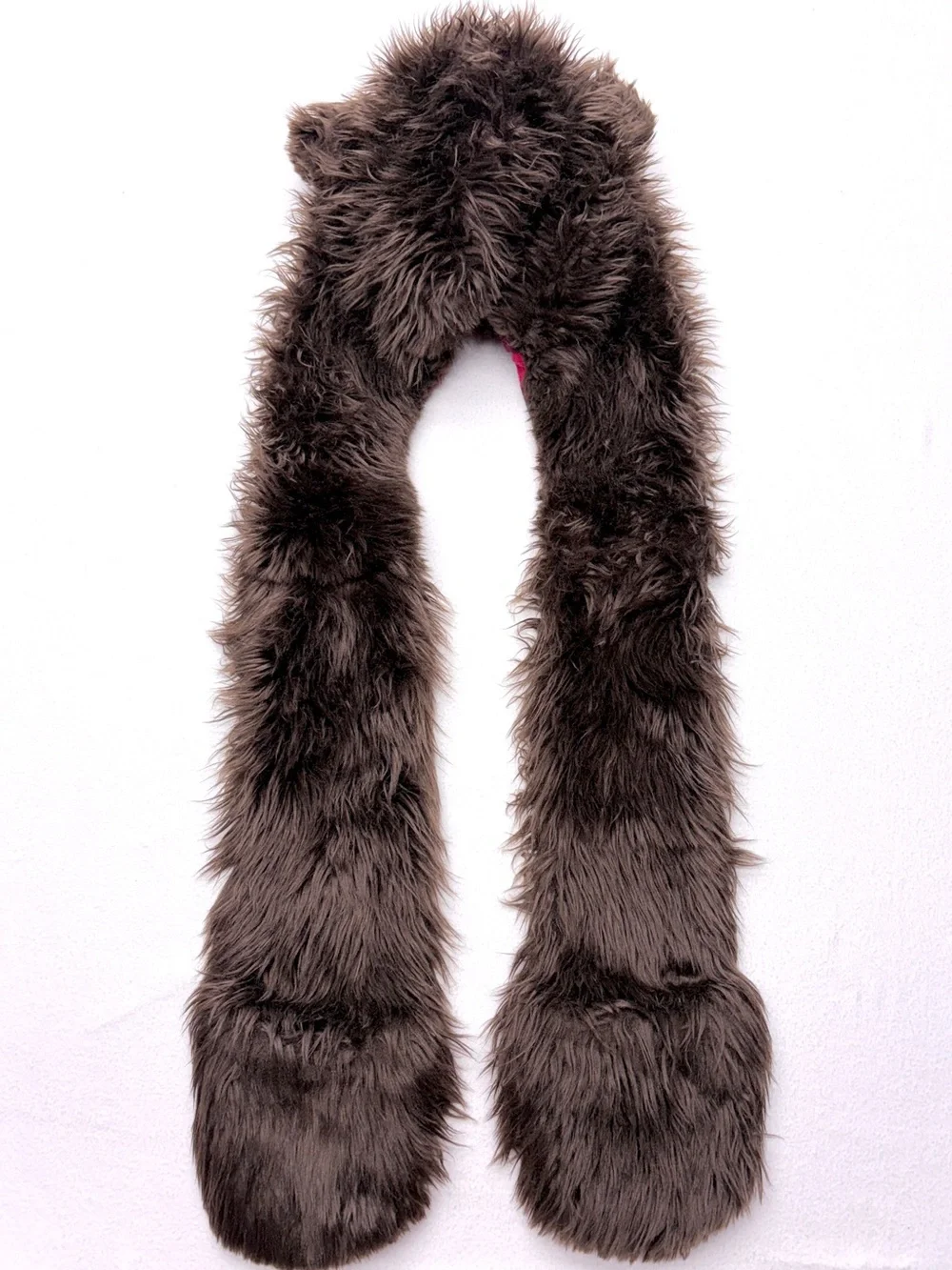 SpiritHoods Kids Brown Bear Hood Scarf Faux Fur Plaid USA Made 2011